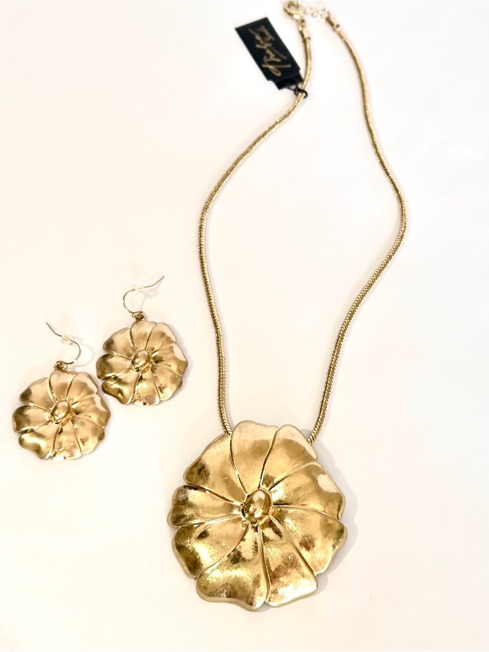 THALIA SODI Brushed Gold Contemporary Flower Pendant Necklace & Earring …